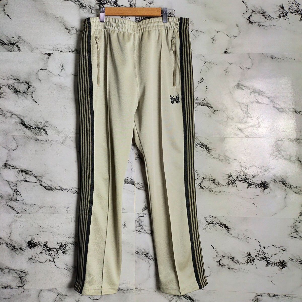Needles トラックパンツ　別注　ベージュ　Mサイズ needles エディフィス別注 トラックパンツ M サテンベージュ×ホワイト