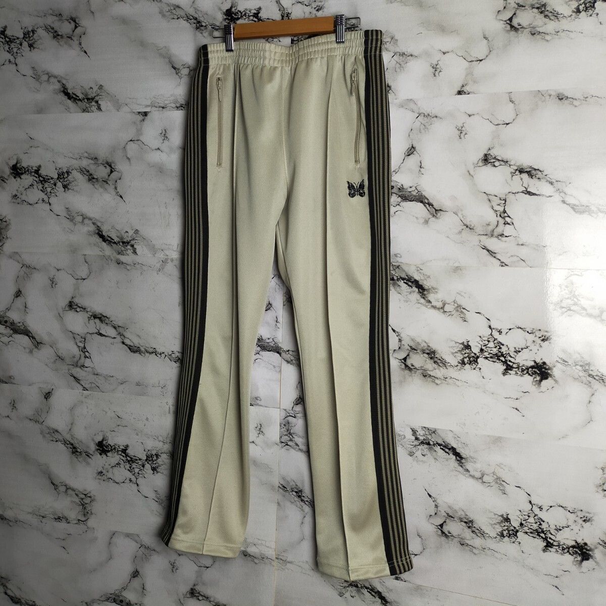 激レア】Needles トラックパンツ ナロー M MR561 エクリュ ベージュ 黒