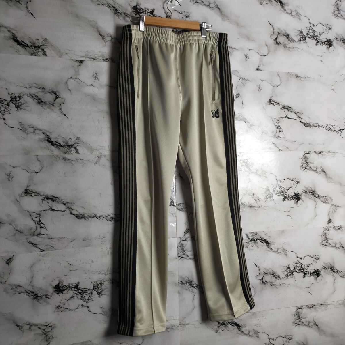 激レア】Needles トラックパンツ ナロー M ベージュ 黒 JEANS FACTORY