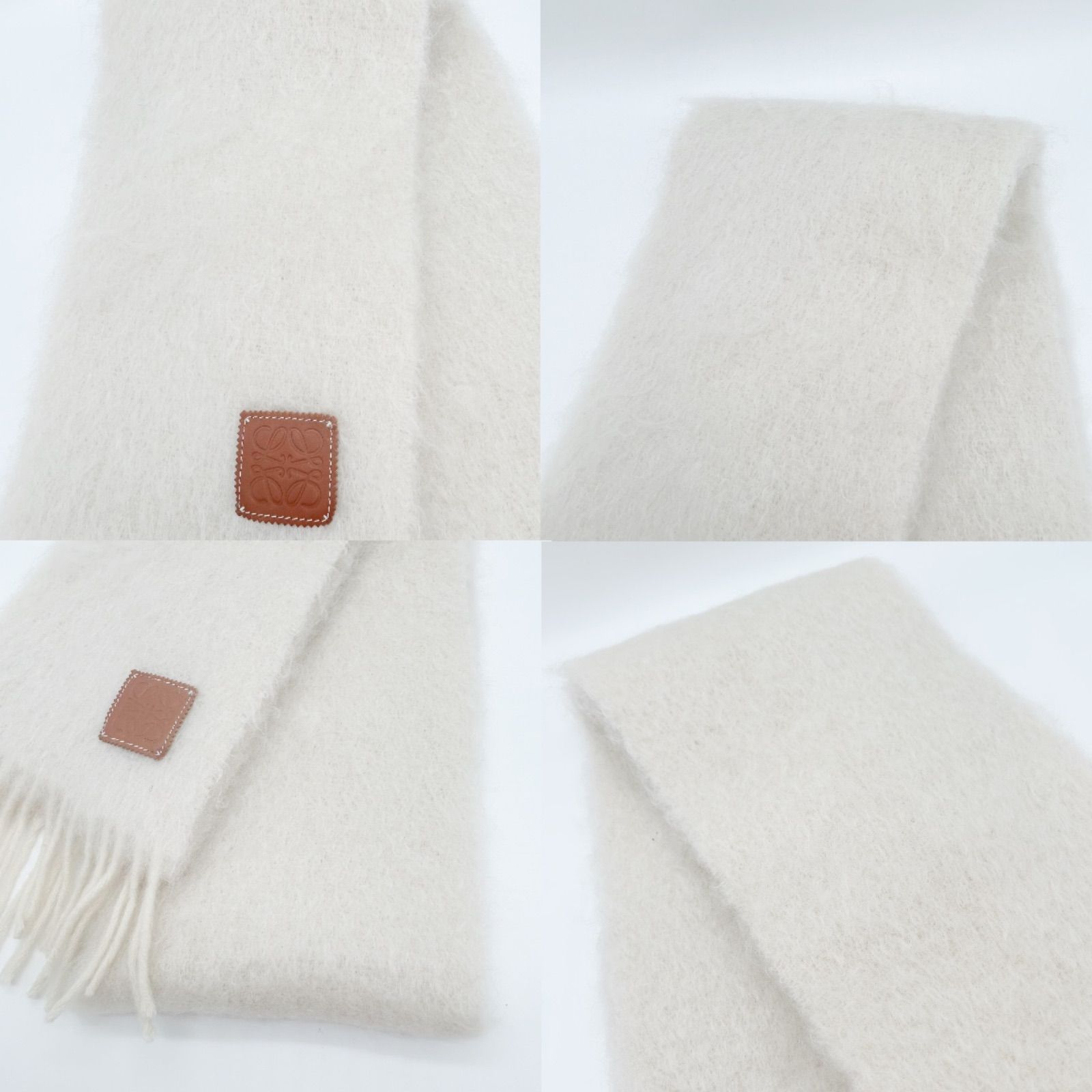 美品 ロエベ マフラー モヘア ウール アナグラム アイボリー LOEWE モヘア マフラー アナグラム アイボリー系