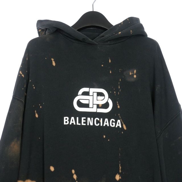 バレンシアガ BALENCIAGA BBロゴ ブリーチ加工 プルオーバーパーカー