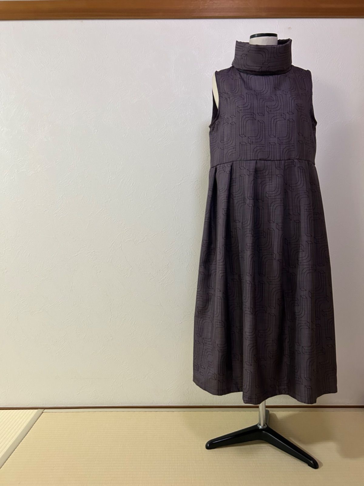 大島 着物リメイク 切り替え ワンピース x ゆったり リラックス チュニック