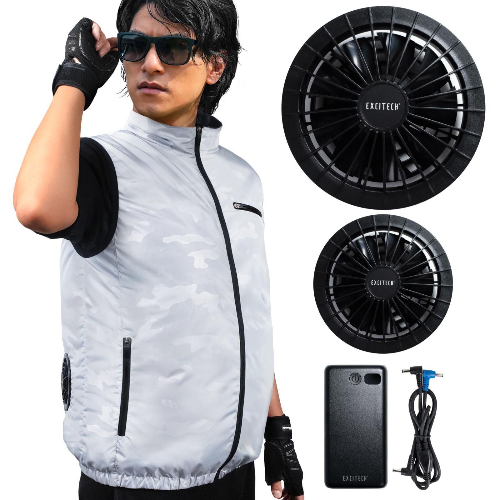 商品 Ｅｘｃｉｔｅｃｈ チタン加工 体感 2℃ 空調作業服 ベスト ファンバッテリーセット 20000 mAh バッテリー 大容量 17 V 静音 空調作業着 レディース メンズ