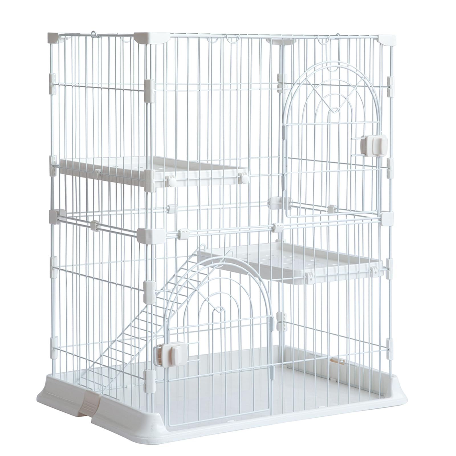 猫ケージ キャットケージ 高さ89 幅75 奥行43 猫 ケージ 大型 ペットケージ 脱走防止 留守番 1段 2段 組み替え自由 お掃除らくらく 日本語説明書 ホワイト
