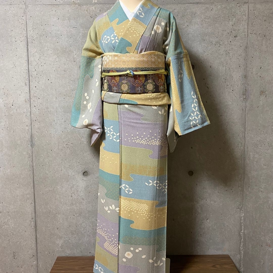 訪問着セット 袷 京友禅 松井青々風 クリーム緑紫