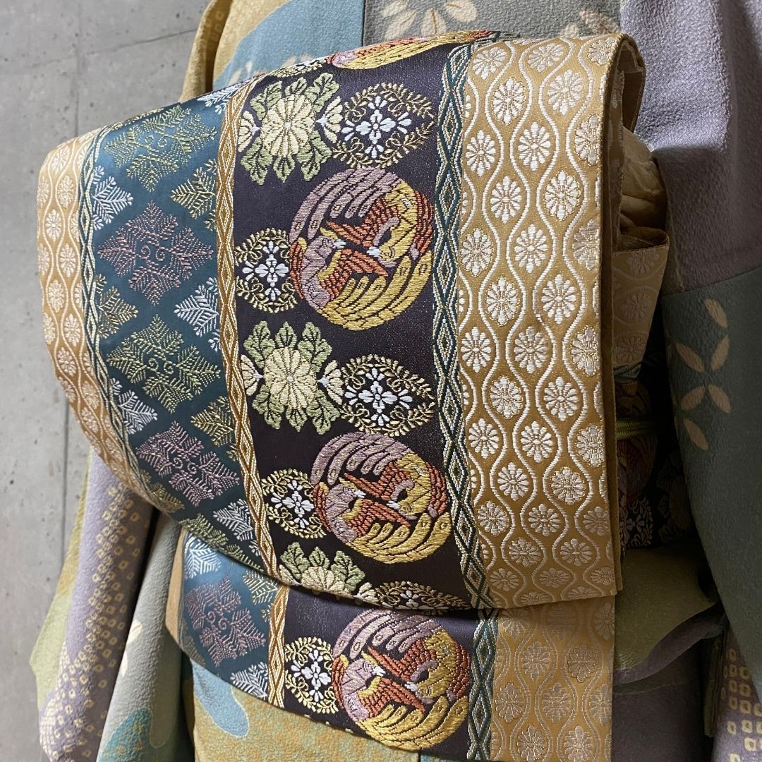  訪問着セット 袷 京友禅 松井青々風 クリーム緑紫 訪問着 付け下げ 着物