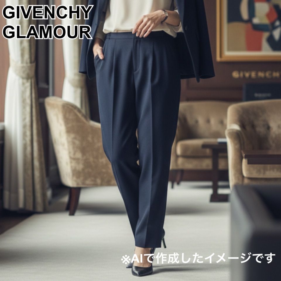 ジバンシィ GLAMOUR テーパードパンツ 紺 ネイビー 3 L 4 ウール混 礼服 オフィス カジュアル パーティー 入学式 卒業式 発表会 結婚式 体型カバー 大きめサイズ ウエストゴム 楽ちん 感