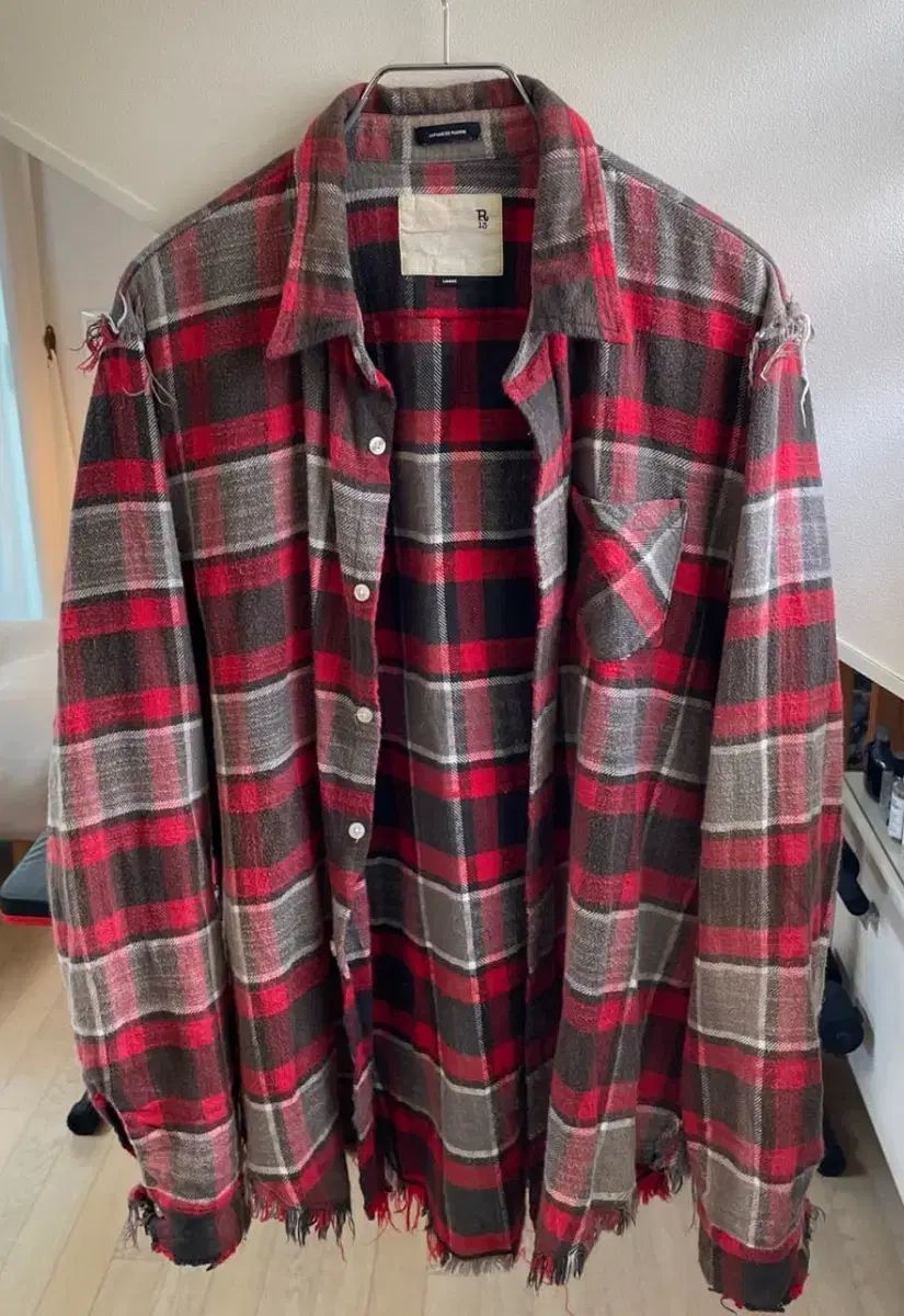 R 13 レッド CHECK ダメージ シャツ L