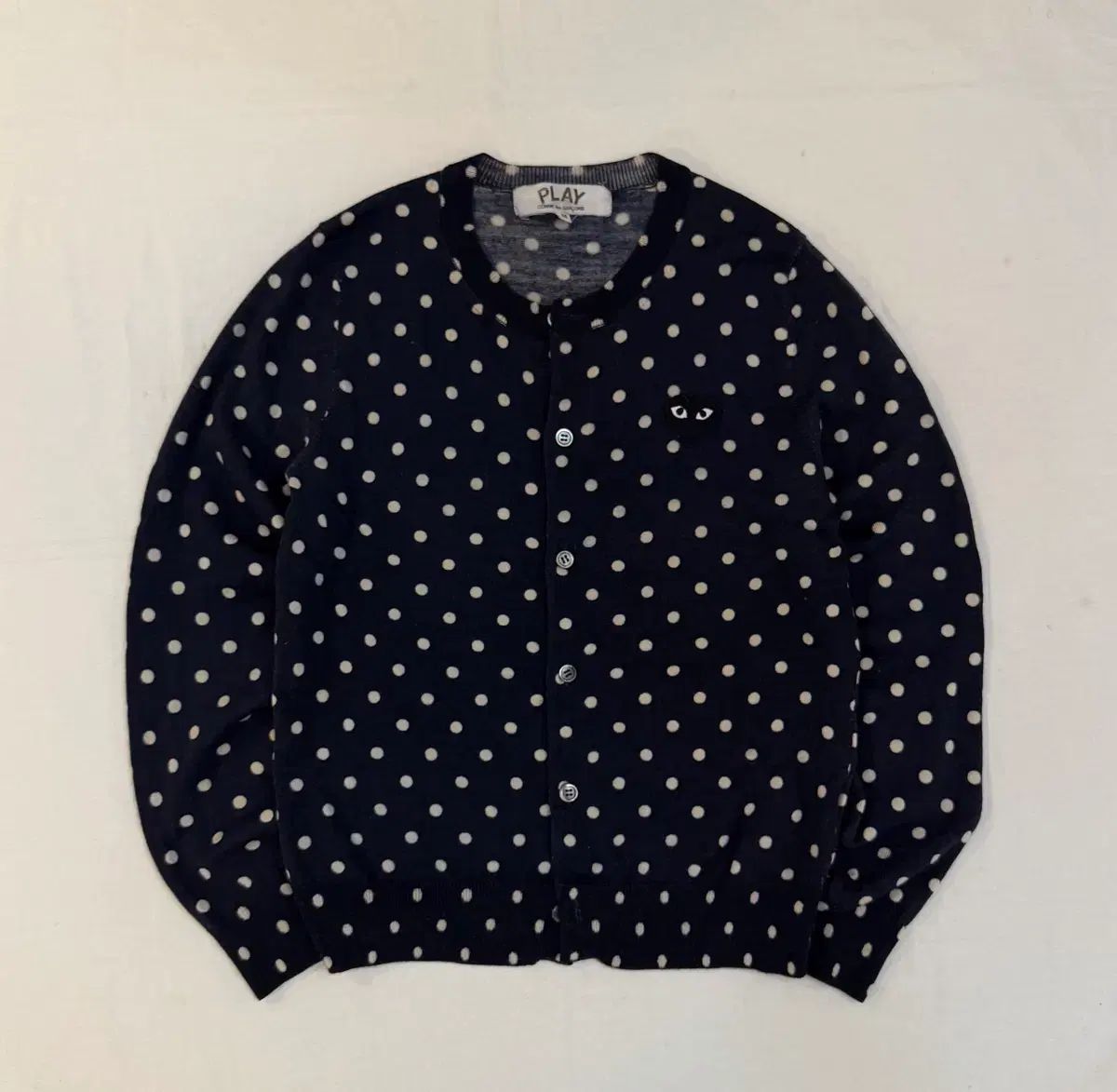 コム デ ギャルソン PLAY ポール ドット柄 ウール カーディガン ディープネイビー