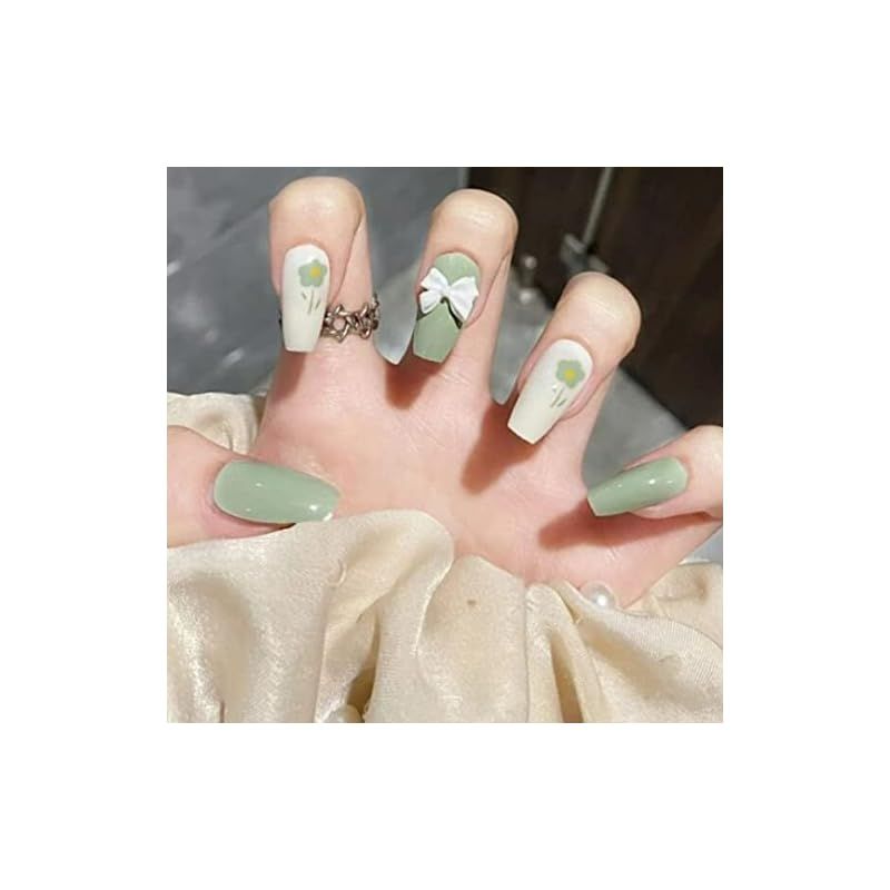 Liberte555 ネイルチップ 緑 バレリーナ 3d グリーン シール 韓国 付け