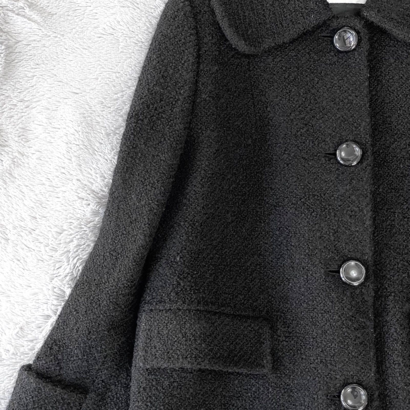 【美品】マックスマーラ ロングコート ツイード 38 ウール100% ホワイト 美品】マックスマーラ ロングコート ツイード 38 ウール100% ホワイト