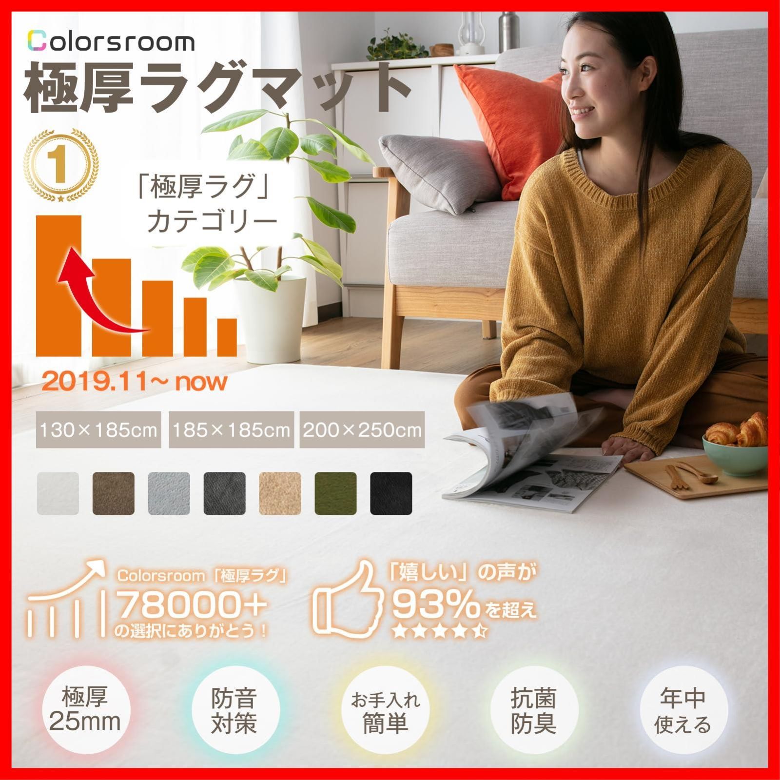 ラグマット こたつ敷きマット 低反発と同じ厚み ホットカーペット対応 ふわっと手触り もちもち 低ホルム 防臭 リピングマット 抗菌 防ダニ 撥水加工 厚手 防音 クッションラグ アイボリー 約2畳 厚25 mm ラグ カーペッ