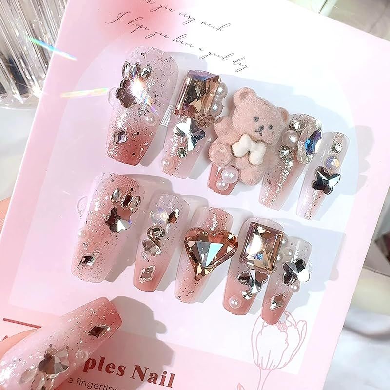 手作り ネイルチップ クマ 3d ネイルアート つけ爪デザイン 付け爪 24