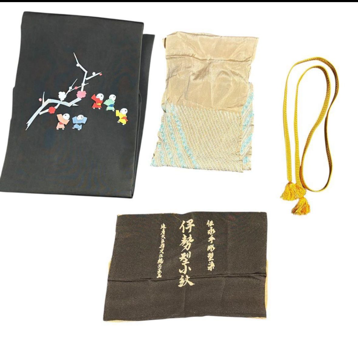 新品 美品 袷 正絹 伊勢型小紋 江戸更紗縮緬 フルセット 4点 塩瀬