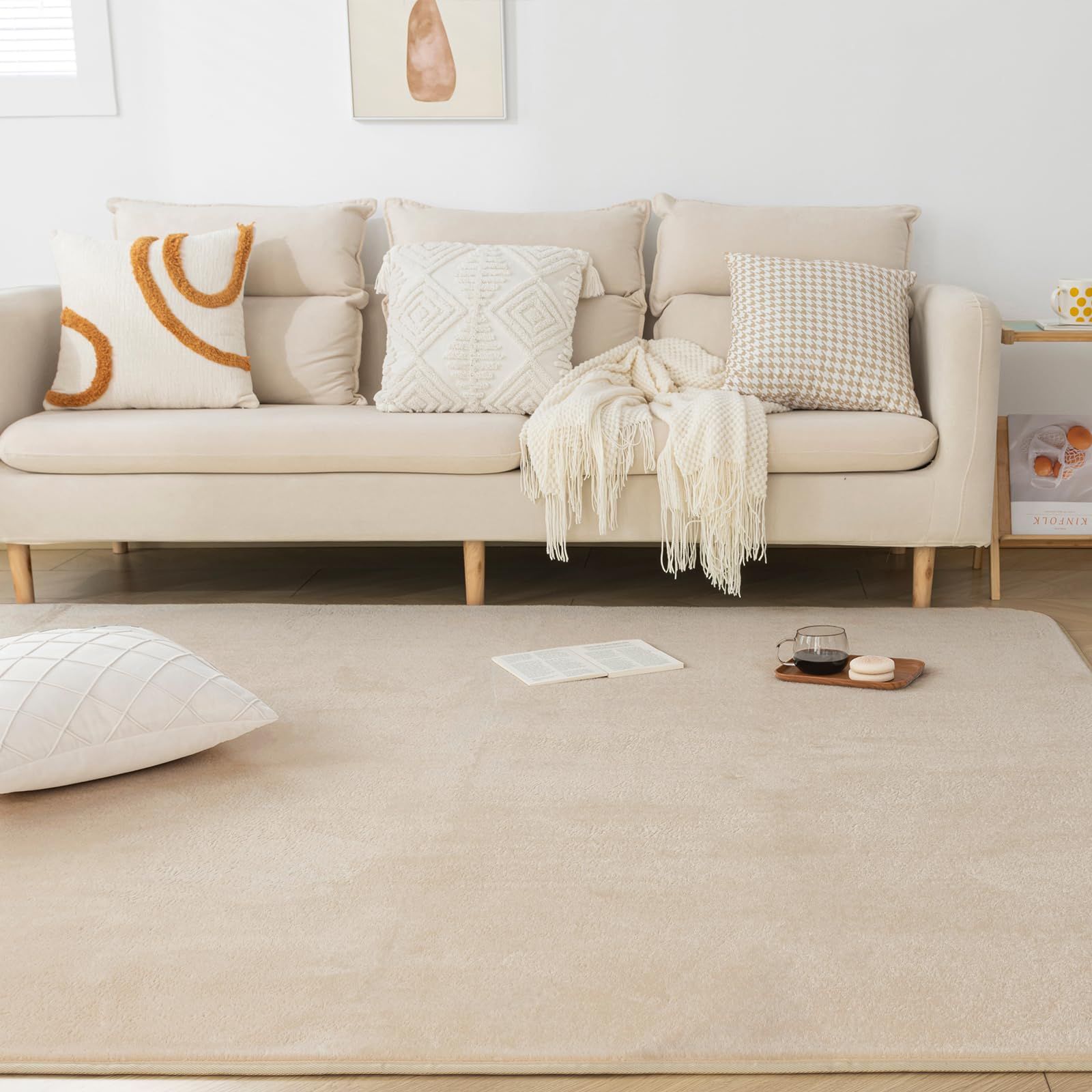 Keusnix ラグ カーペット 低反発 ラグマット 絨毯 3畳 滑り止め付 厚手 15 mm 200 x 250 cm リビングマット オールシーズン快適 ふわふわ肌触り 抗菌 防ダニ加工 こたつマット 床暖房 ホットカーペット対応 ベージュ