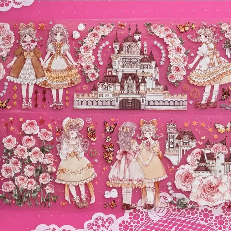 PET 8cm×9m 玫瑰庄园物语 半端巻き 海外マスキングテープ PET 8cm×9m 玫瑰庄园物语 半端巻き 海外マスキングテープ 海外マステ