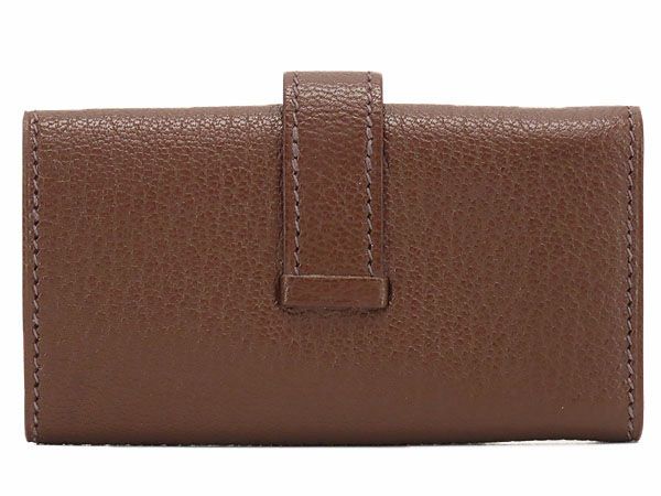 超 エルメス HERMES ベアン 4連 キーケース キーリング キーホルダー ダークブラウン シルバー金具 シェーブル I