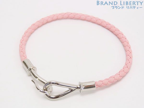 エルメス HERMES レザーブレスレット ジャンボH シングル 一連 イントレチャート 編み込み ローズサクラピンク シルバー金具 ヴォースイフト H 071682 F 3 Q