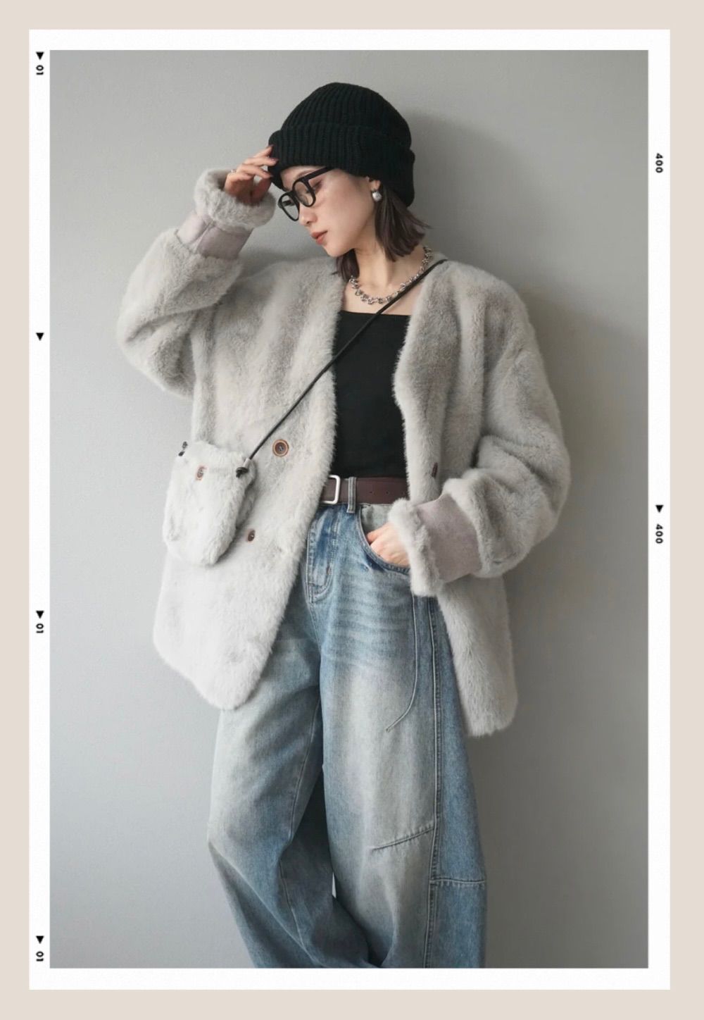 バッグ付エコファーノー コートグレー lumier リュミエ