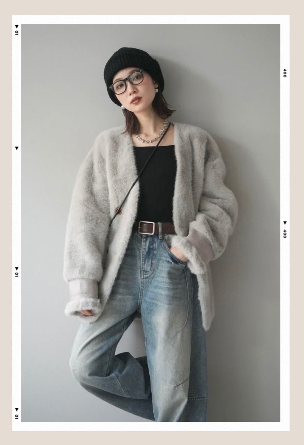 バッグ付エコファーノーカラーコートグレー lumier リュミエ - メルカリ