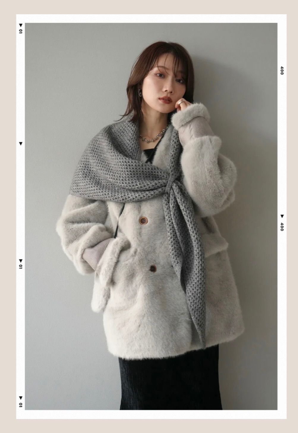 バッグ付エコファーノーカラーコートグレー lumier リュミエ - メルカリ