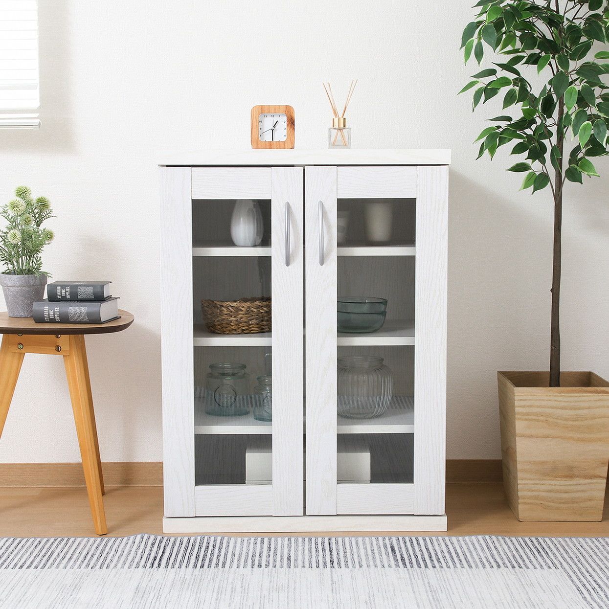 コンパクト ガラスキャビネット 幅60 cm キャビネット リビング収納 収納家具 1人暮らし 姫系