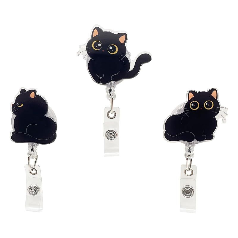NATUAKE] 猫 リールクリップ 名札 可愛い 3個セット アクリル製 ネーム