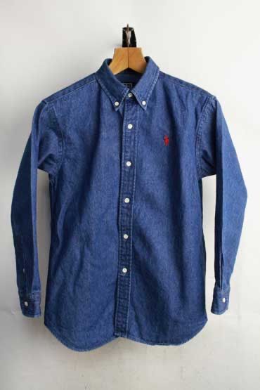 濃紺　美品　90s ラルフローレン　デニムシャツ　長袖　美品　ボタンダウンシャツ Ralph Lauren オールドラルフローレン 長袖 デニムシャツ メンズXL相当