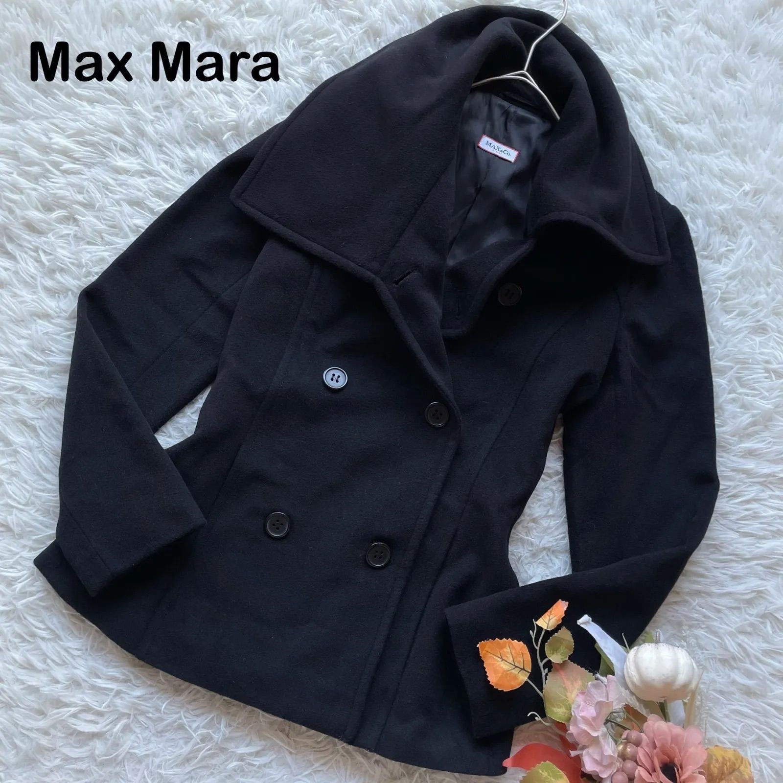 美品✨マックスマーラ アンゴラ混 現行品 ピーコート ブラック 40 美品 マックスマーラ Max Mara アンゴラ ウール混 コントラストカラー