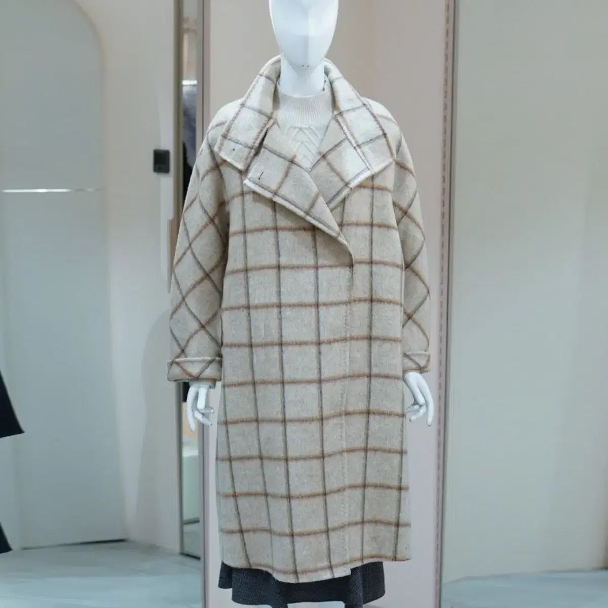 JJ JIGOTT JJ-RO ツーウェイ カラ ウール混 チェックコート フリーサイズ