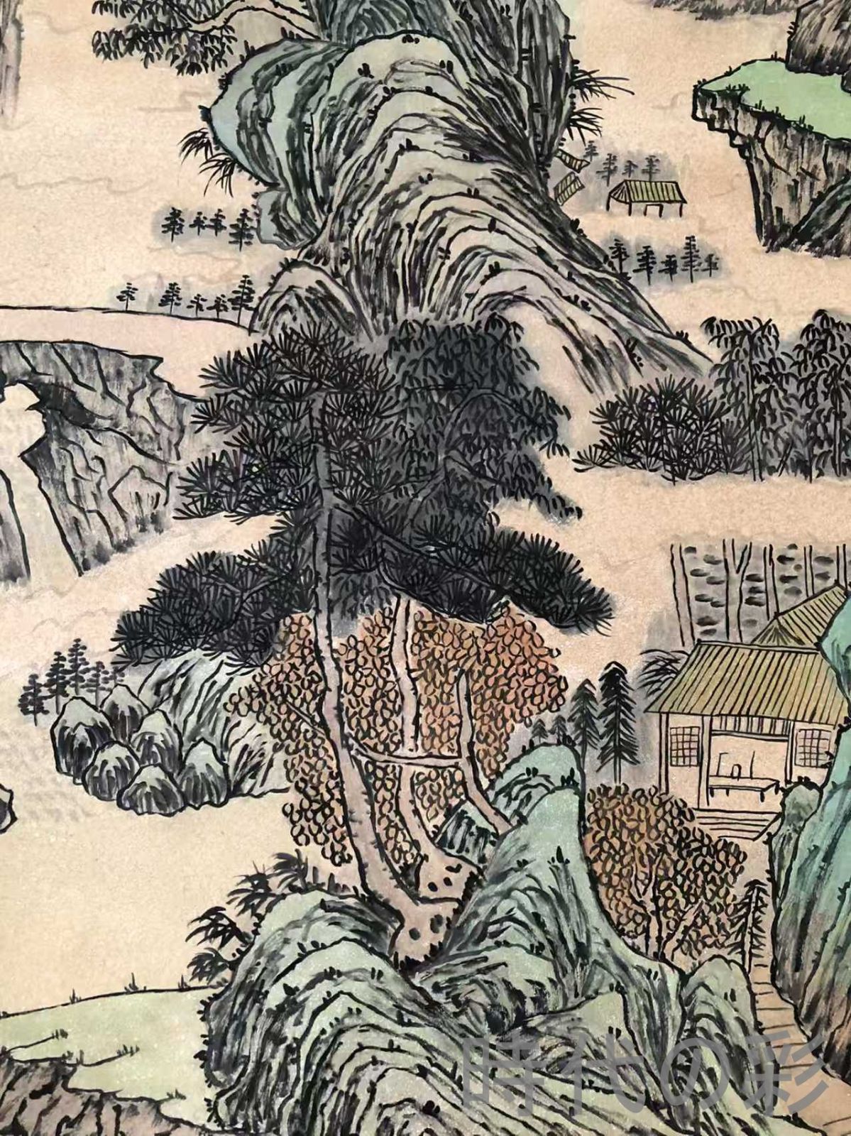 中国古美術 明代書画 沈周款 山水画 宣紙 肉筆 純手描き 三幅組 中堂画