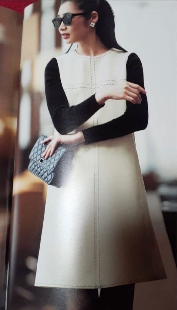 cZ 36 M S GRACY ステッチ ワンピース ウール 毛 ロングワンピース Aライン ニットワンピース ドッキング 38 袖ニット 白 黒 定価41 040円 エムズグレイシー