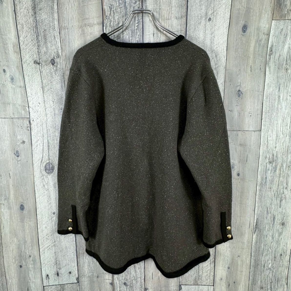 OLD BALLY 90 s バリー ゴールドボタン ダークブラウン カシミヤ ニット カーディガン レディース M サイズ 001