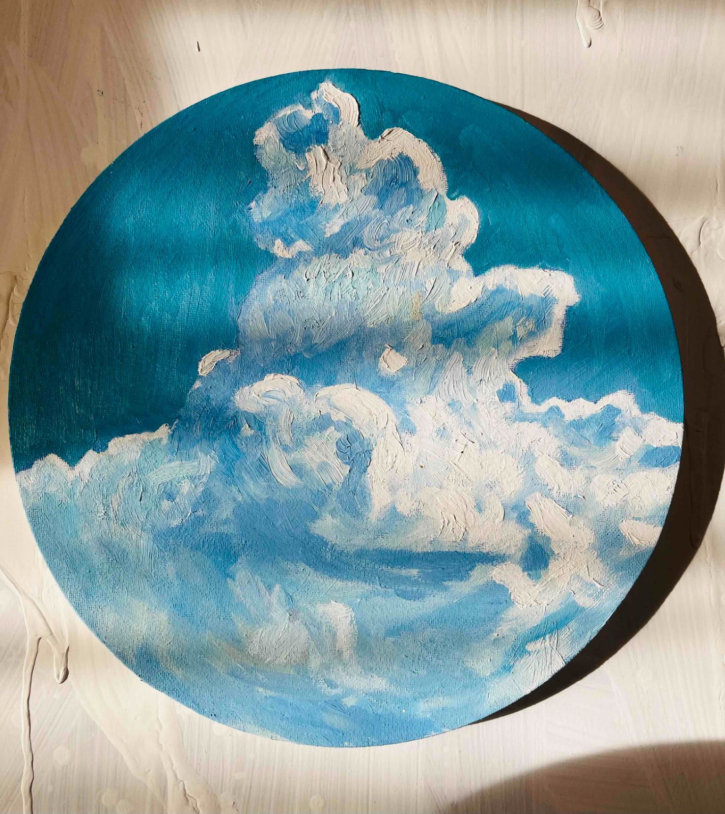 直径30㎝「空 販売済み その7」油彩・絵画・原画・丸形・アートパネル