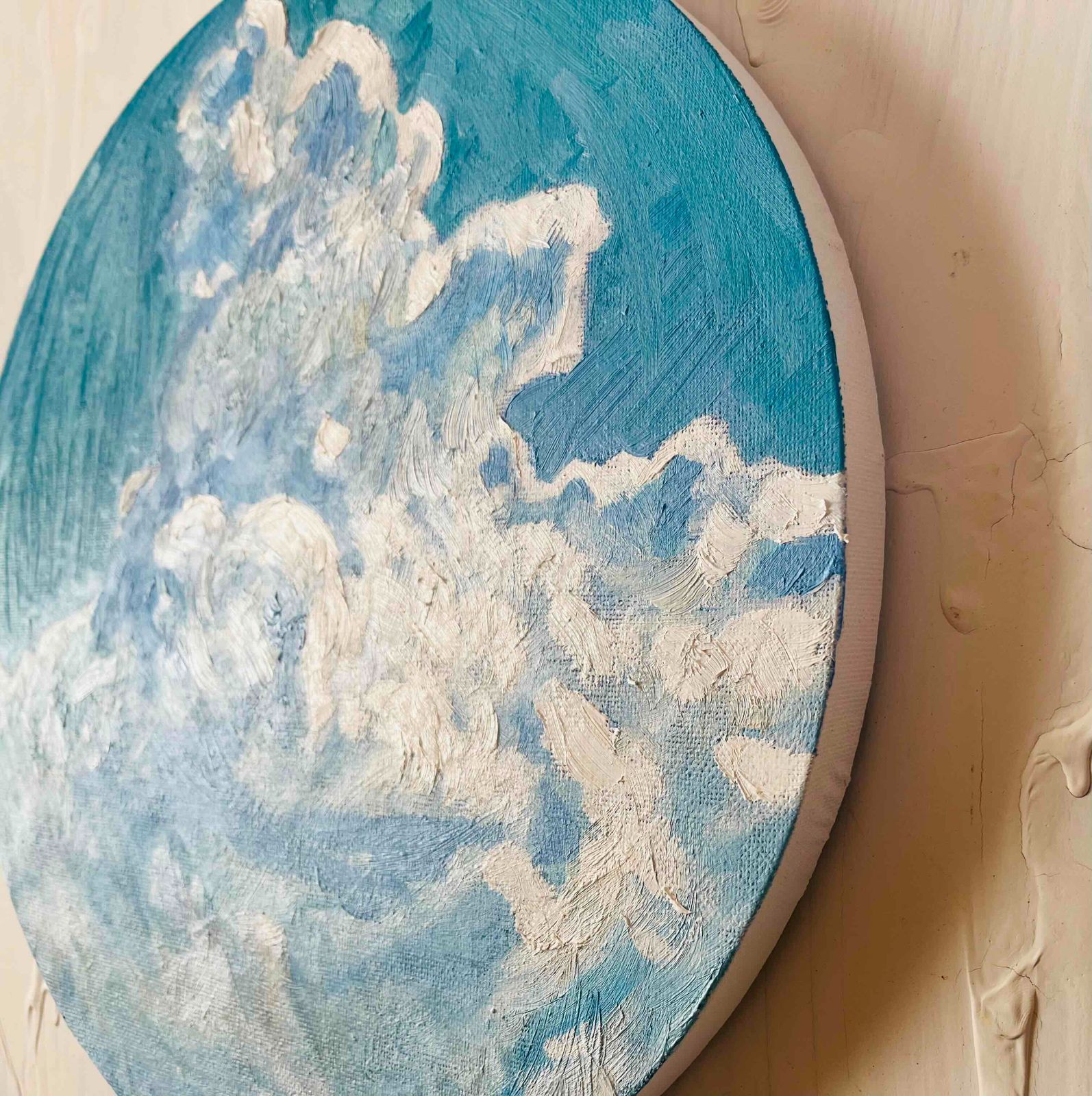 直径30㎝「空 販売済み その7」油彩・絵画・原画・丸形・アートパネル