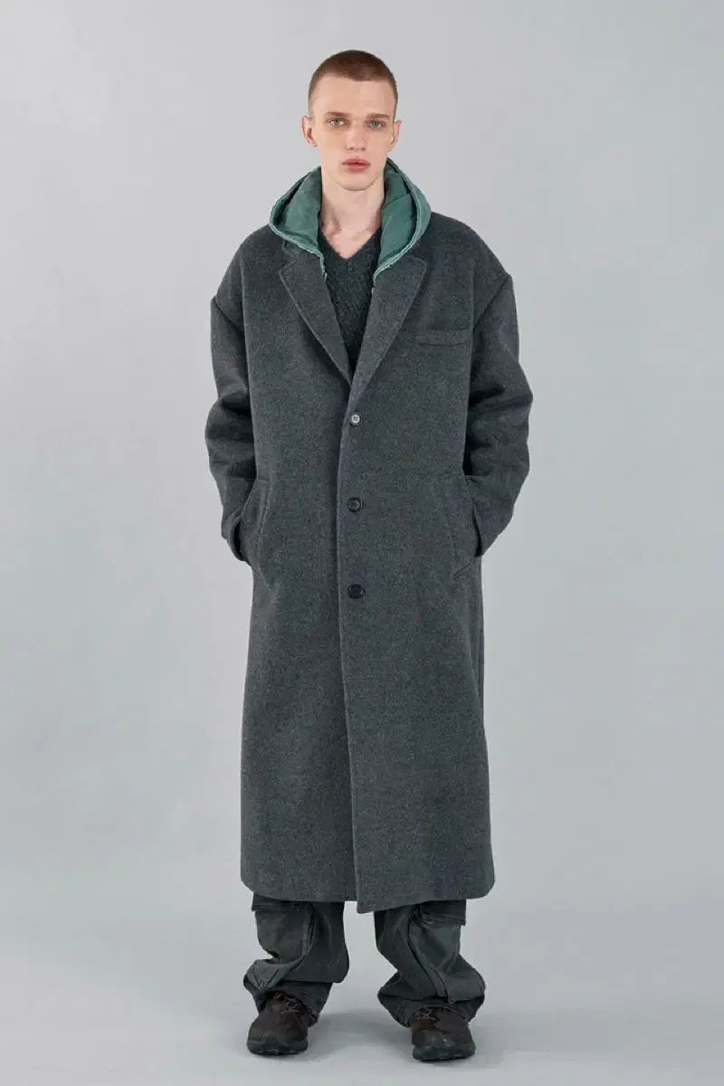 ANYTIMELOREAK MOSS OVERFIT SINGLE COAT チャコールm