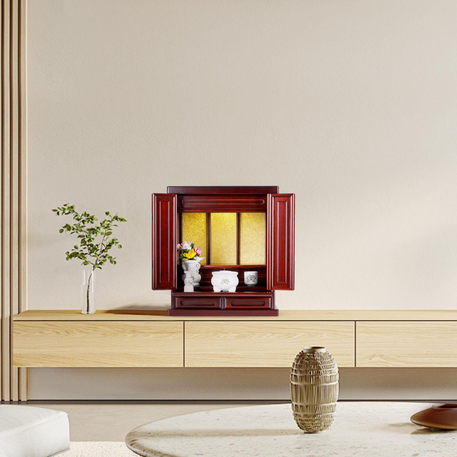 数量 ミニ 高さ55 cm 天然桐材 小さな仏壇 モダン 家具調仏壇 軽量 和室 洋室 コンパクト 奥30 LED照明付 幅47 リビング 18号 小型仏壇 おしゃれに最適 仏壇