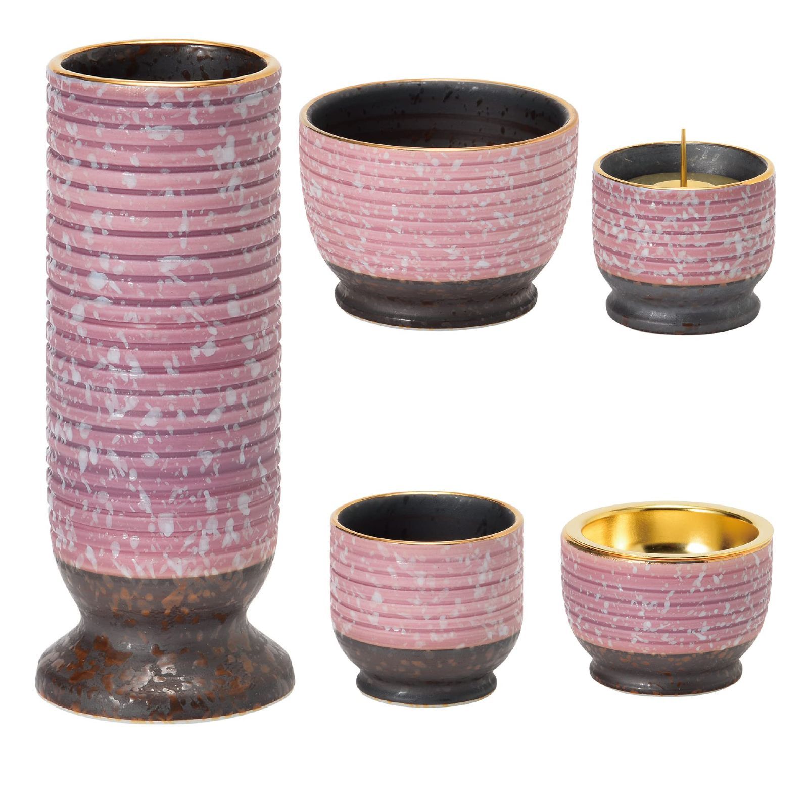 数量 お花 ろうそく 線香 おしゃれ お茶 ご飯 現代仏壇 インテリアに馴染む お仏壇 仏具小物 煌煌 パープル 有田焼 フラワースタンド キャンドルスタンド 本格 インセンスホルダー タンブラー 5点セット コンパクト 小さい 小物 仏具 有田