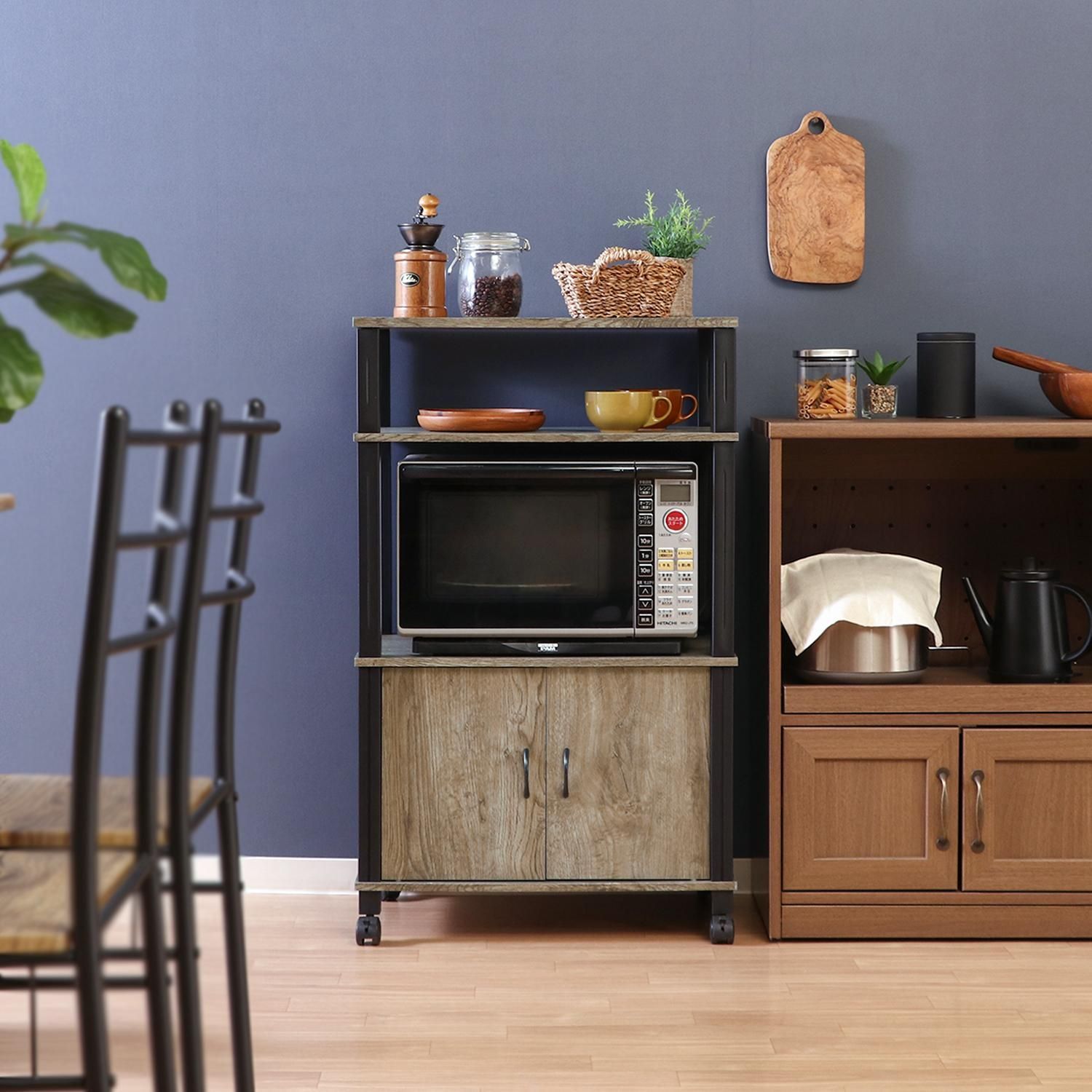 キッチンボード /レンジ台/幅60cm キッチンボード 食器棚 レンジ台 幅60cm コンセント付き ライト