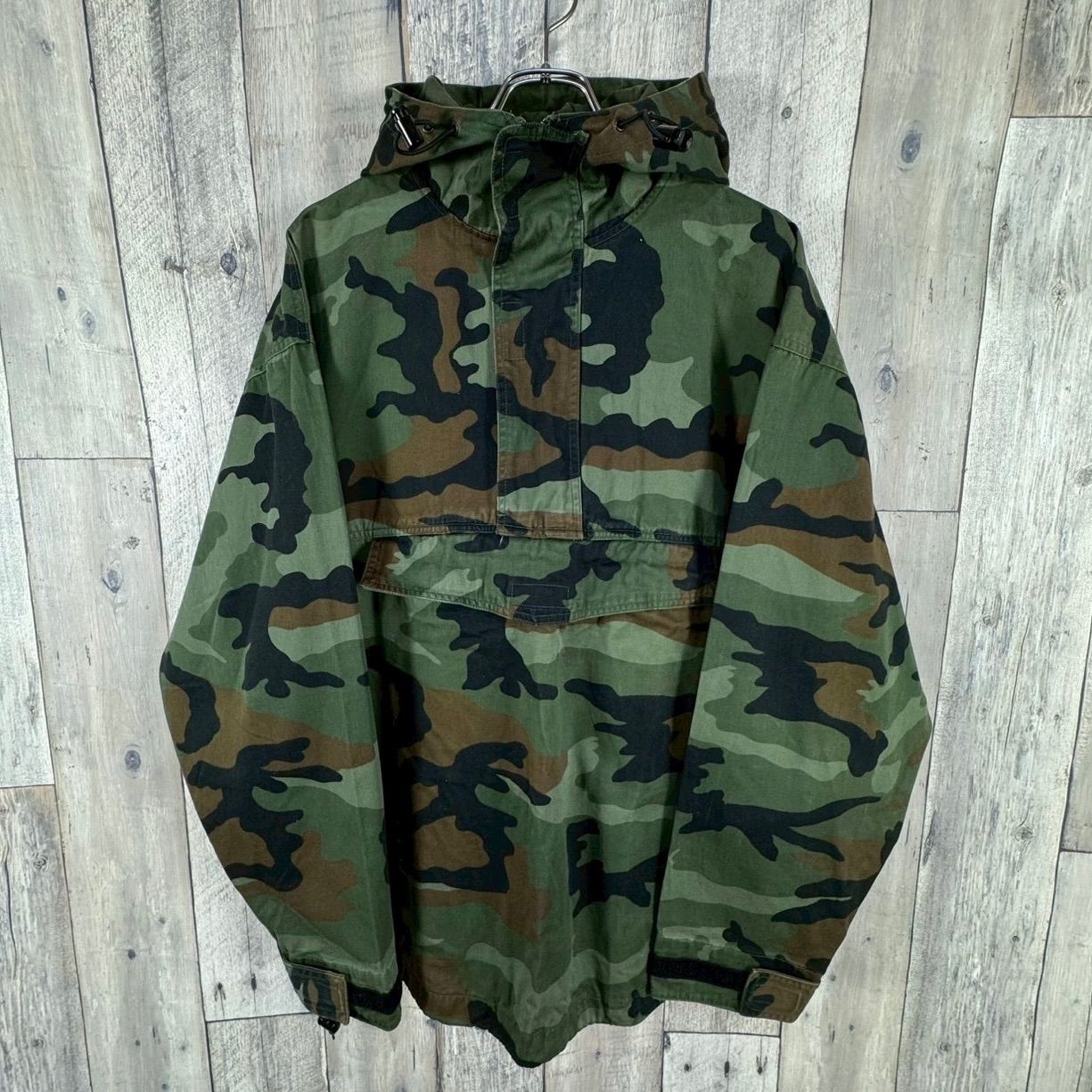 OLD UNIQLO 90 s ユニクロ 裾 フード ドローコード迷彩 CAMO カモフラ コットン アノラック パーカー ハーフジップ ミリタリー ジャケット マウンテンパーカー メンズ XL サイズ 003