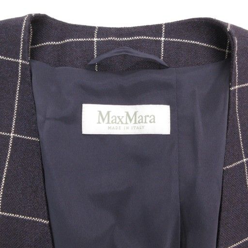 マックスマーラ MAX MARA 白タグ ノーカラー ジャケット チェック 格子