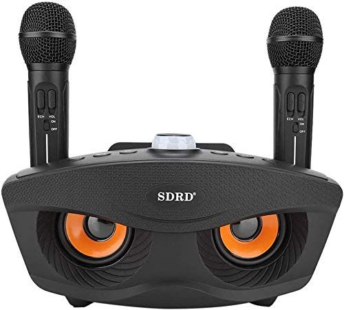 Bluetoothカラオケマイク ホームKTV ワイヤレスマイクシステム 2ハンドヘルドマイク AUX TFカード Uディスク カラオケ歌うマシン カラオケ機器 ポータブルスピーカー プロフェッショナルホームKTVセット 黒