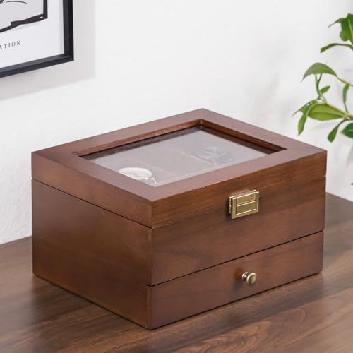  8スロットウォッチボックスケース 男性用木製腕時計ケース 引き出しと2層ディスプレイ付き8スロット腕時計ホルダーオーガナイザー その他 時計