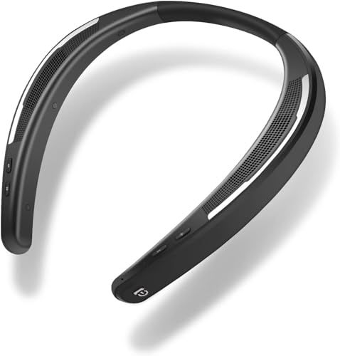 ネックスピーカー 2025全方位進化 日本語音声ガイド Bluetooth 5 3 ワイヤレス ウェアラブルネックスピーカー 88 g軽量 首掛けスピーカー テレビ用 ハンズフリー通話 スポーツ用 Zoom Skype 対応 生活防水対応 black