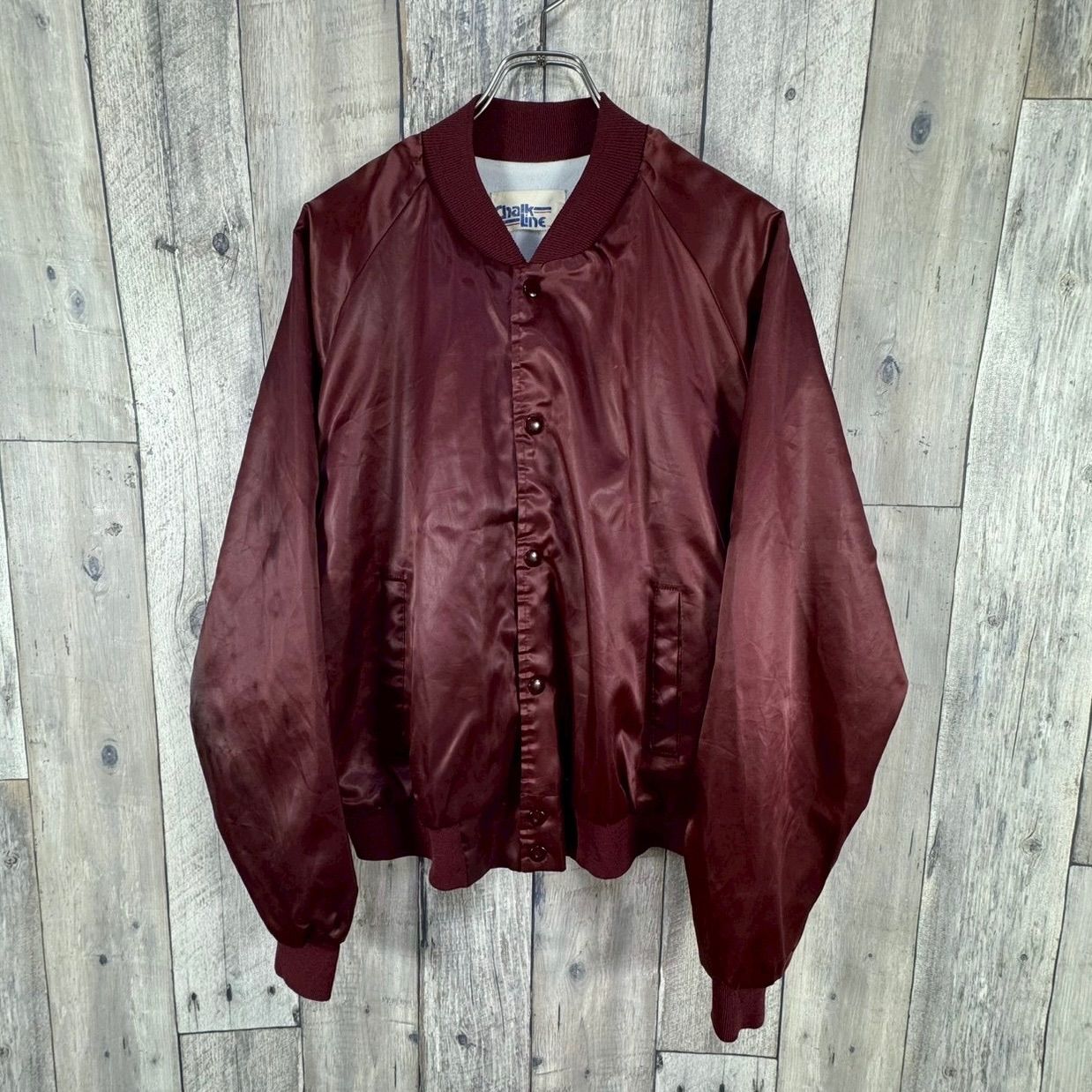 OLD Chalk Line 80 s チョークライン NOCONA BOOTS 刺繍 バーガンディー ラグラン ナイロン コーチジャケット スタジャン スタジアムジャンパー メンズ L サイズ 004
