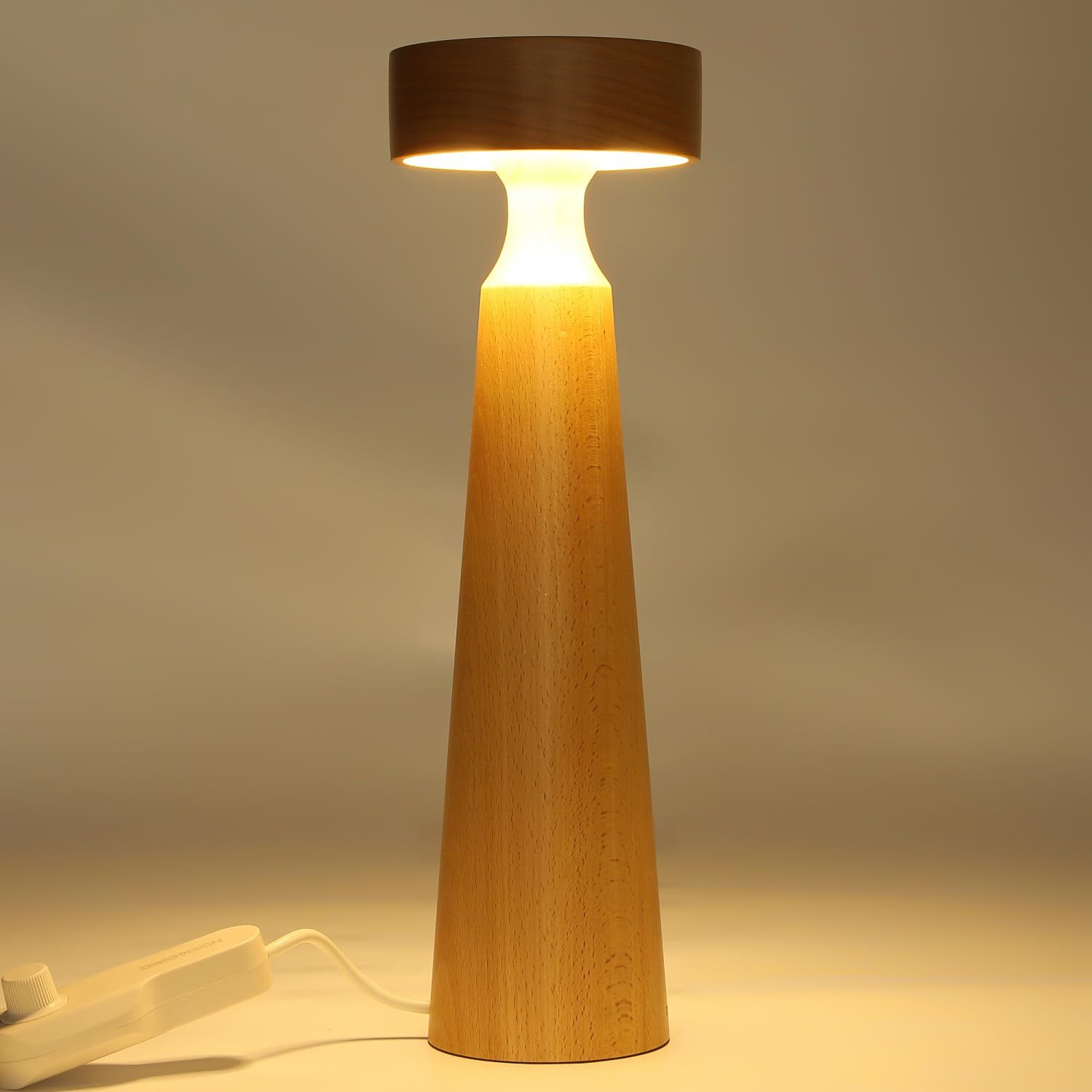 belaDESIGN ドイツ産天然木 ブナ 木製 間接照明 ベッドサイドランプ テーブルランプ 卓上ライト ナイトライト 授乳ライト LED 調光 調色 USB給電式 灯台シリーズ 細首ハイネック 高さ38 cm L 1518