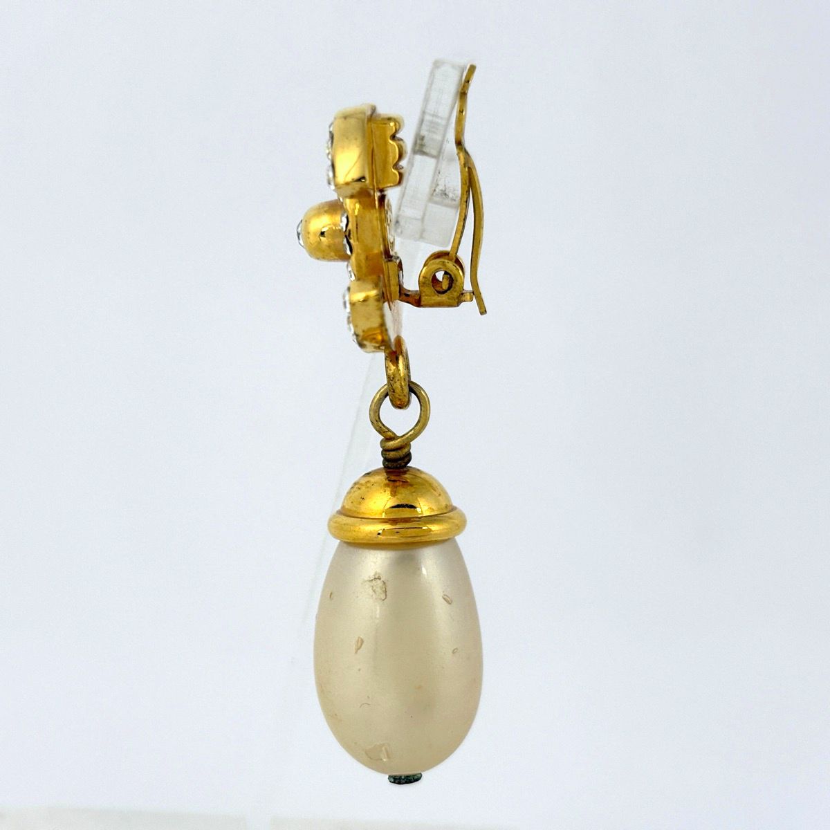 美品 イヤリング ココマーク ロゴ フェイクパール ラインストーン ゴールドカ CHANEL（シャネル） ラインストーン フェイクパール ココマーク