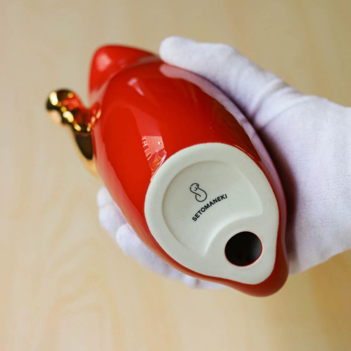 新品未使用 SETOMANEKI 中 赤 招き猫 赤 磁器 瀬戸焼 中外陶園 中川政