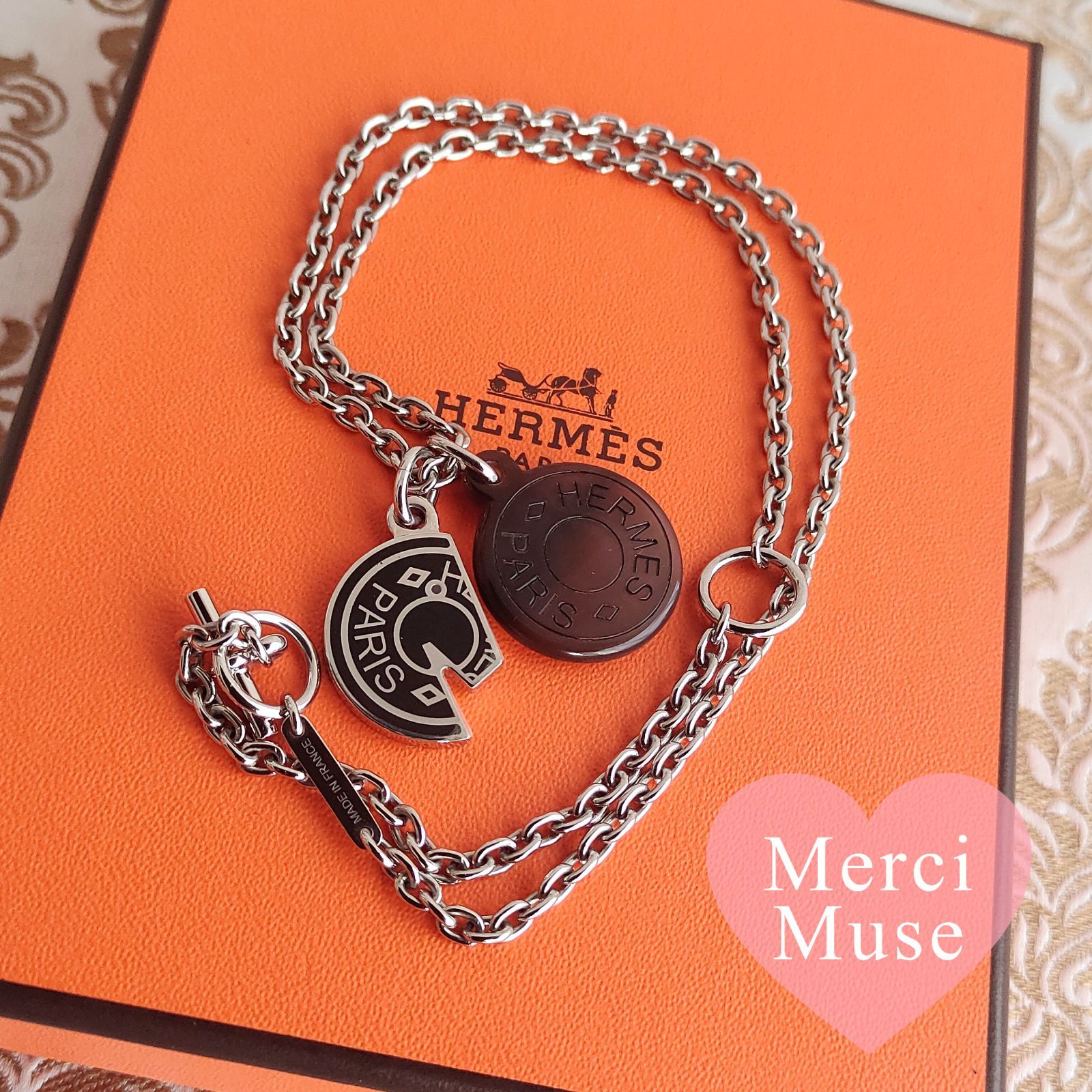 ❤未使用品❤カルーゼルネックレス ノワールxシルバー金具 エルメス