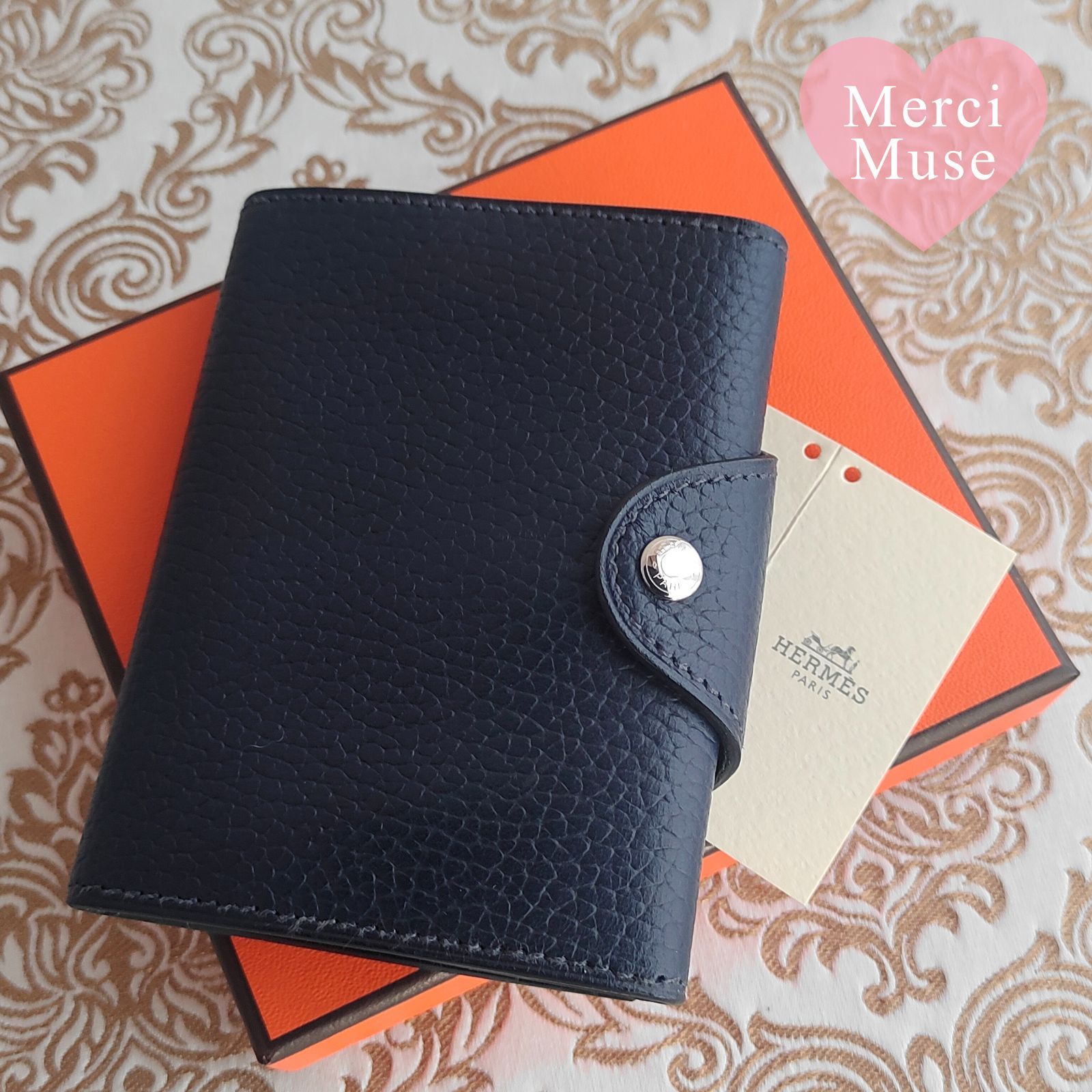 なお品 二つ折り財布 イリアード コンパクト ブルーニュイ コインケースとカードケース付 エルメス B刻印 MerciMuse メルシーミューズ